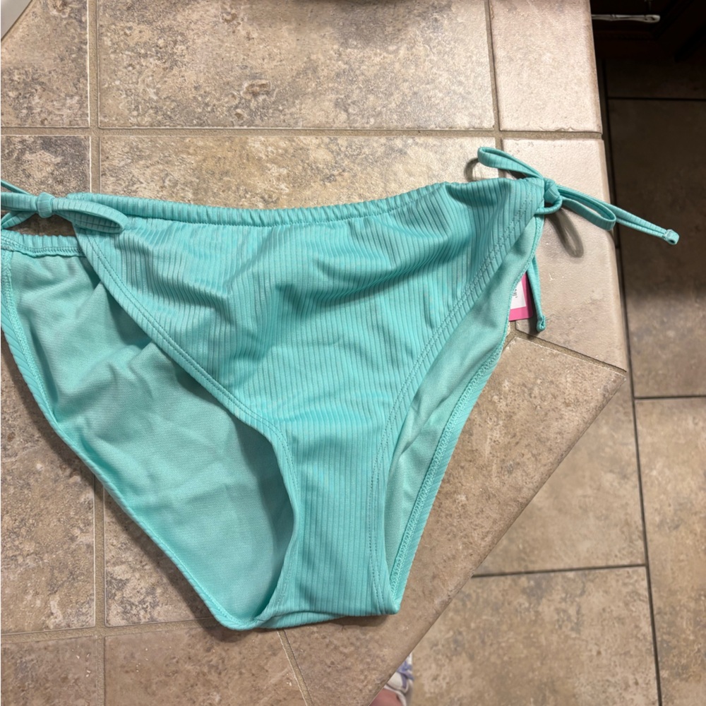 Ninety-Nine Co. Aqua Ribbed Tie-Side Bikini Bottom - Picture 3 of 3